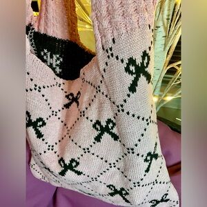 Pink and Black Bow Knit Tote Bag